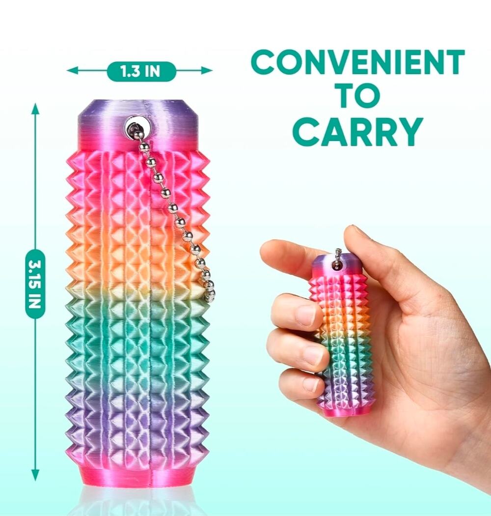 Rainbow Spiky Roller Massage Stick Keychain – Portable Hand & Palm Sensory Fidge